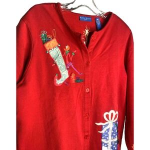 Jack B Quick Women's Cardigan Size Large‎ Embroidered Christmas teacher festive